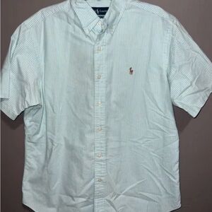 Ralph Lauren Button Down Shirt Mens Sz XL Sky Blue Striped Short Sleeve Preppy